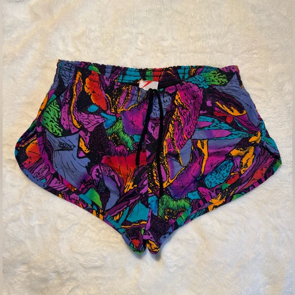 VINTAGE 80s RARE Speedo Multi-Color Abstract Track Shorts - Picture 1 of 7